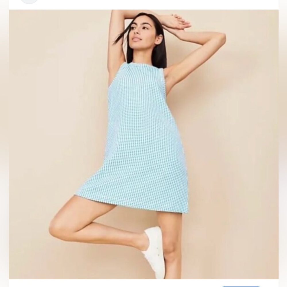Lou & Grey Gingham Sleeveless Shift Dress - Size XS- Teal/White -  So flattering